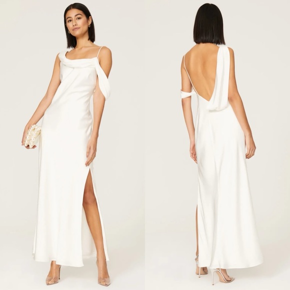 Fame & Partners Francois Drape Gown Maxi Dress in White Size 4 - Picture 5 of 15